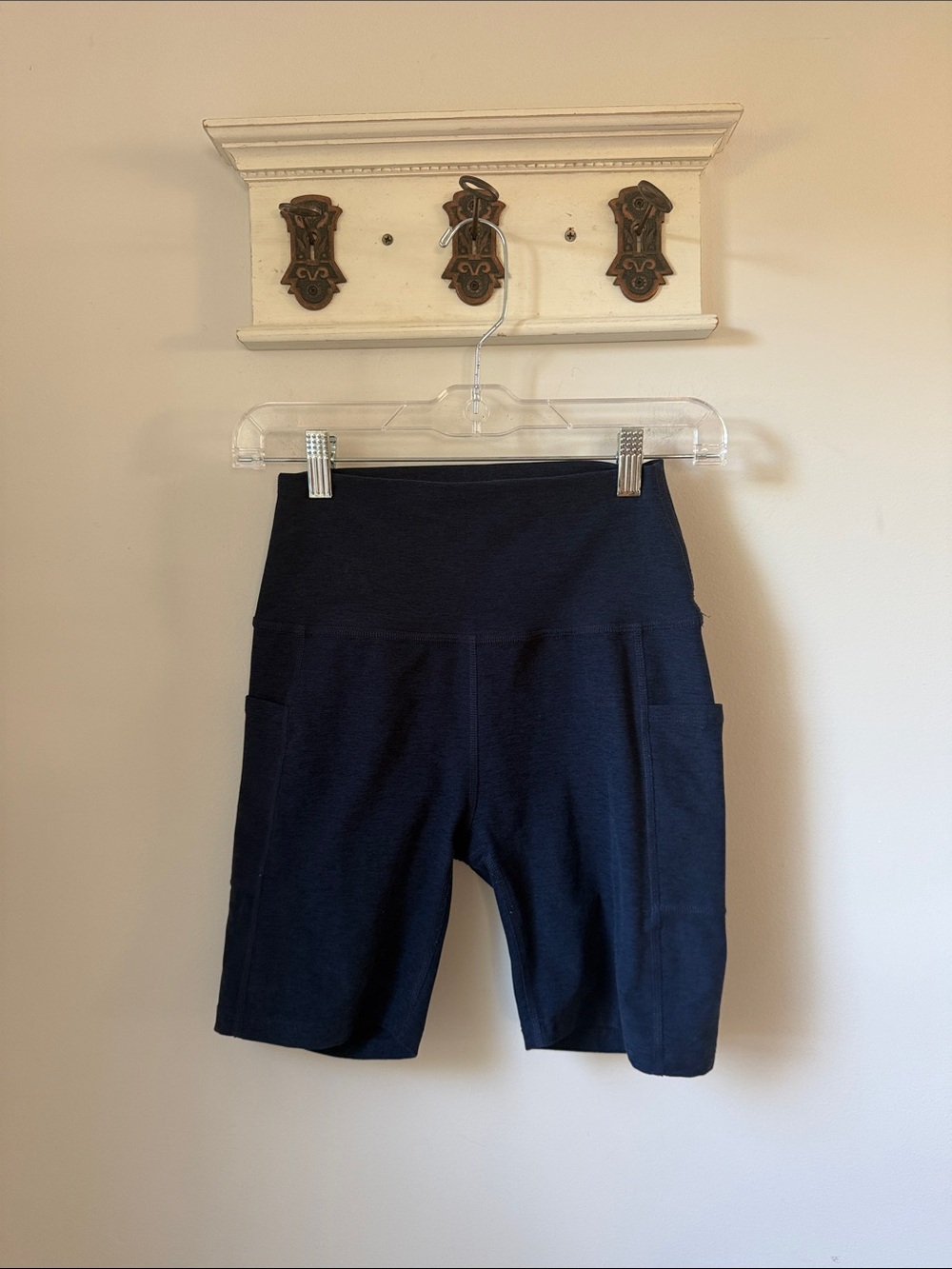 Beyond Yoga Navy High-Rise Bike Shorts 6”with Side Pockets Athletic